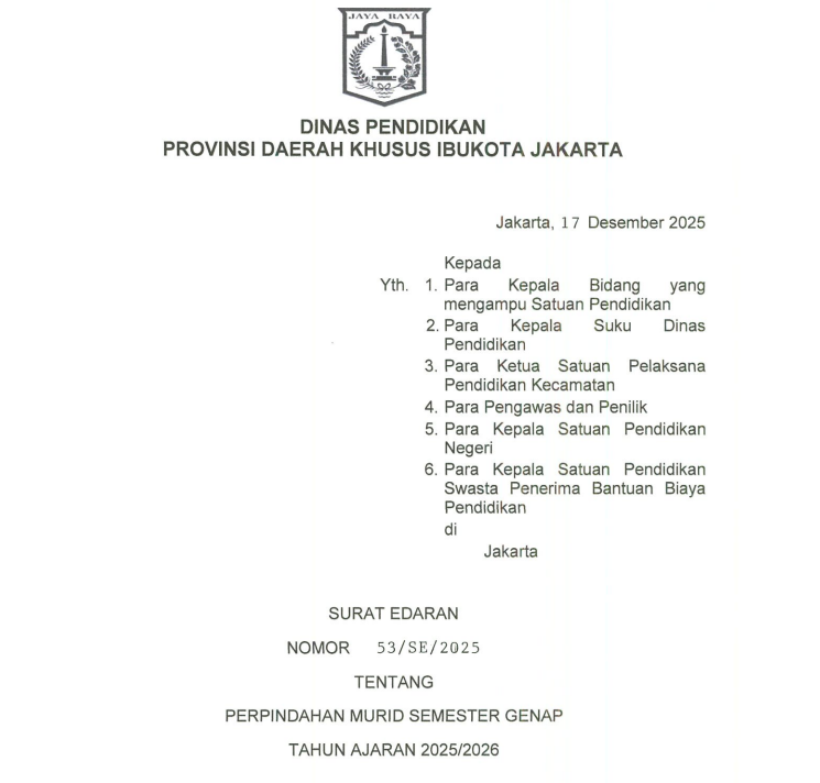 Surat Edaran(SE) Mutasi 2025-2026 Semester Genap